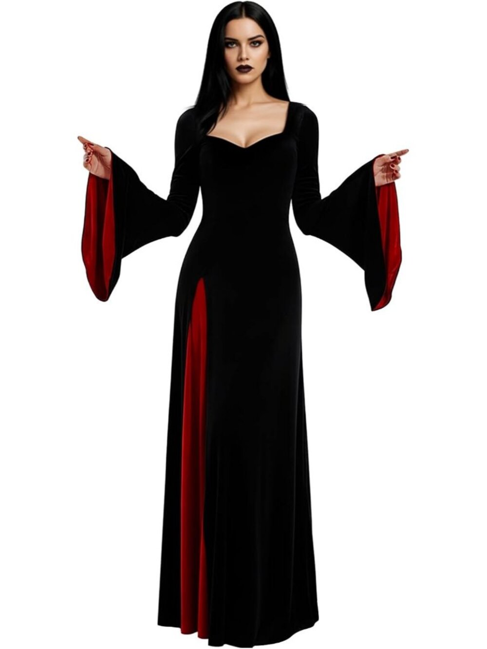 Women's Black Gothic Maxi Dress Long Sleeve Vampire Witch Halloween Gown